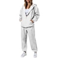 thumbnail image 1 of Athletic Outfit Sets 2 Piece Women Embossed Texture Zip Up Hoodie Cuffed Jogger Pants White XL, 1 of 9