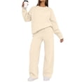 thumbnail image 1 of Athletic Outfit Sets 2 Piece Women Solid Crew Neck Long Sleeve Sweatshirt Drawstring Wide Leg Sweatpants Beige XXL, 1 of 7
