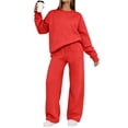 thumbnail image 1 of Athletic Outfit Sets 2 Piece Women Solid Crew Neck Long Sleeve Sweatshirt Drawstring Wide Leg Sweatpants Red XL, 1 of 7