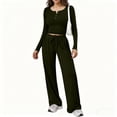 thumbnail image 1 of Athletic Outfit Sets 2 Piece Women Solid Henley Button Crop Long Sleeve Wide Leg Pants Army Green M, 1 of 7