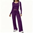 thumbnail image 1 of Athletic Outfit Sets 2 Piece Women Solid Henley Button Crop Long Sleeve Wide Leg Pants Purple S, 1 of 8
