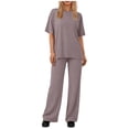 thumbnail image 1 of Athletic Outfit Sets 2 Piece Women Solid Oversized Crew Neck Short Sleeve Top Drawstring Wide Leg Pants Purple XXL, 1 of 8