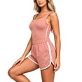 thumbnail image 1 of Athletic Outfit Sets 2 Piece Women Solid Square Neck Tank Side Stripe Drawstring Shorts Pink L, 1 of 6