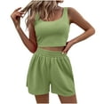 thumbnail image 1 of Athletic Outfits for Women 2 Piece Ribbed Crop Tank Tops and Shorts Tracksuit Set Beach Vacation Trendy 2025 Summer Outfits High Waisted Shorts Matching Workout Sets Green M, 1 of 8