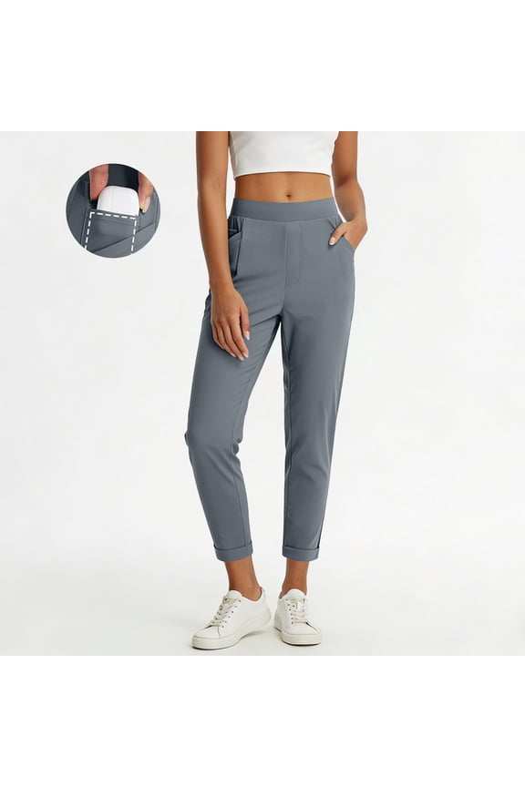 Athletic Pants with Pockets Women's High Waisted Tapered Pants with Pockets, Lightweight Stretchy Ankle Trousers for Work Casual Daily Wear Dark Gray M