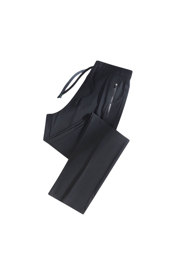 Athletic Pants for Women Loose Fit Solid Color High Elastic Waisted Drawstring Straight Leg Open Bottom Jogger Trousers with Zipper Pockets Running Pants