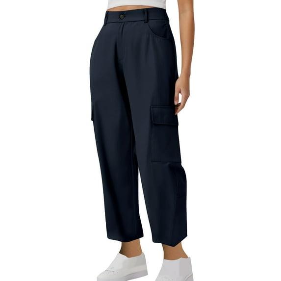 Athletic Pants for Women Wide Leg Cargo Pants for Women with Pockets High Waist Lightweight Stretchy Outdoor Hiking Casual Streetwear Baggy Pants Navy M
