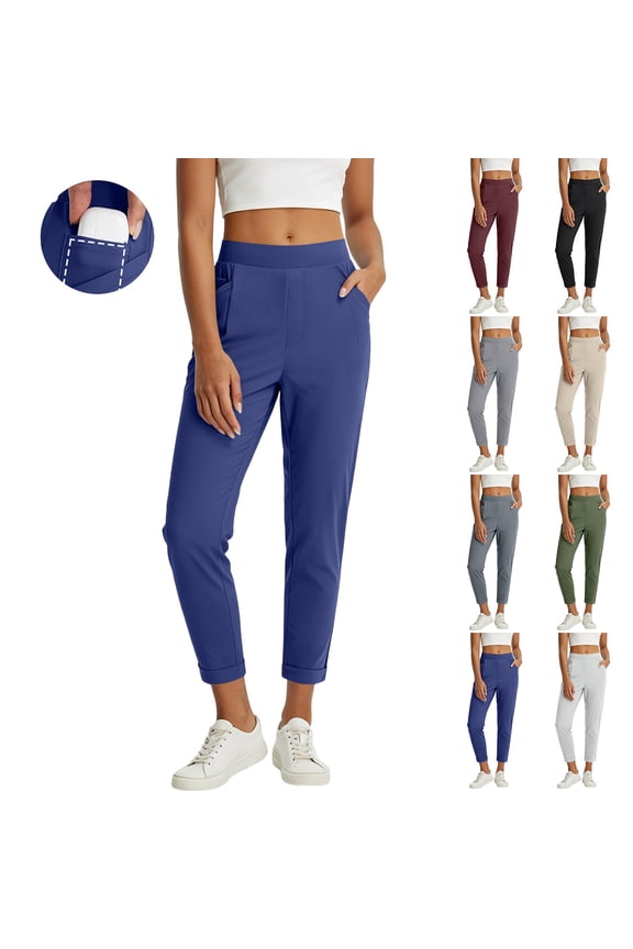 Athletic Pants Womens Cropped Casual Work Travel Golf Capris Extra Pocketed 25" Quick Dry Lightweight Trouser (2XL, Blue)