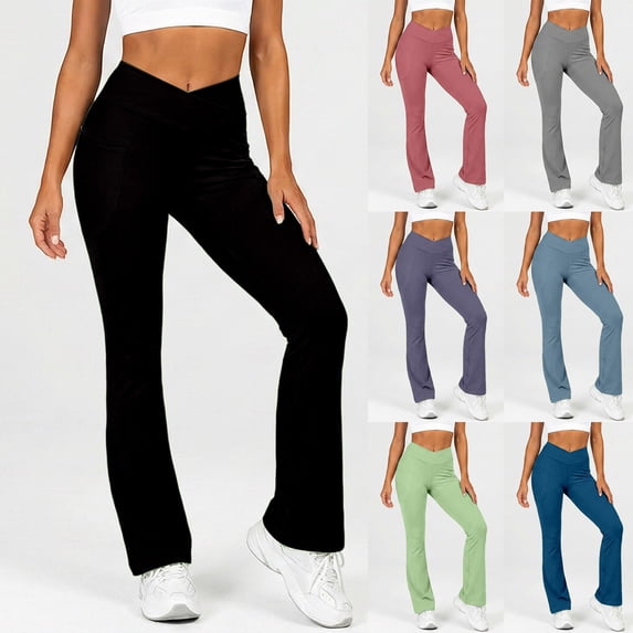Athletic Pants for Women Plus Size Pull on Pants Casual Wide Leg Yoga Pants Bell Bottom Leggings for Workout Running Athletic Activewear