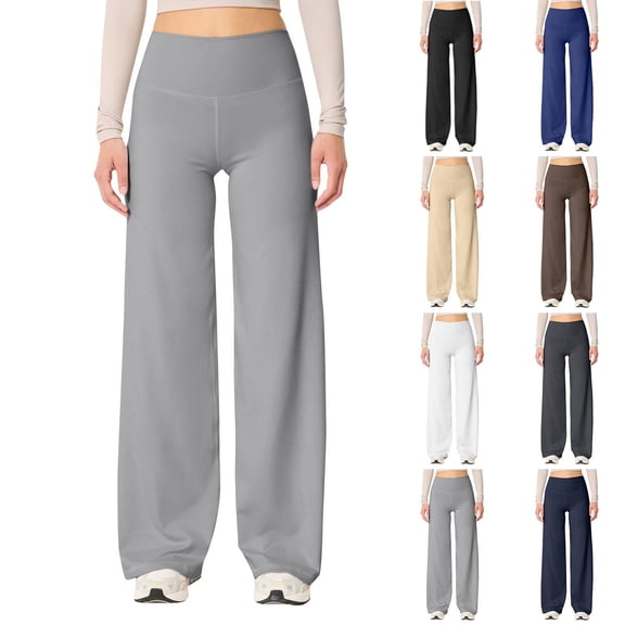 Athletic Pants for Women Wide Leg Pants High Waist Yoga Sweatpants Casual Lounge Pajamas Travel Workout Athletic Pants Light Gray 2XL
