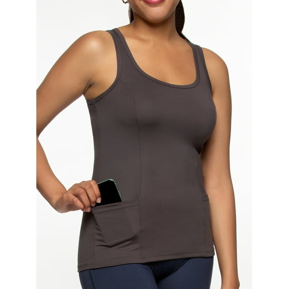 Athletic Pocket Tank Top | Athleisure Top for Women | Felina (Charcoal, Large)