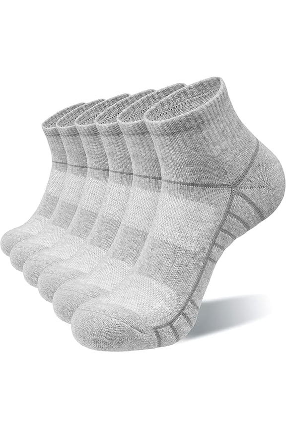 Athletic Quarter Socks for Men Women, Cotton Mesh, Cushioned Arch Support, Non-Slip Running Ankle Design, 6 Pack