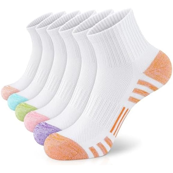 Athletic Quarter Socks with Cushion Running Ankle Socks for Men Women 6 Pairs