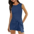 thumbnail image 1 of Athletic Romper for Women Summer Ruffle Dress Tank Top Short Jumpsuit Casual Slimming Tie Front Low Back Sport Outfits, Blue, L, 1 of 7