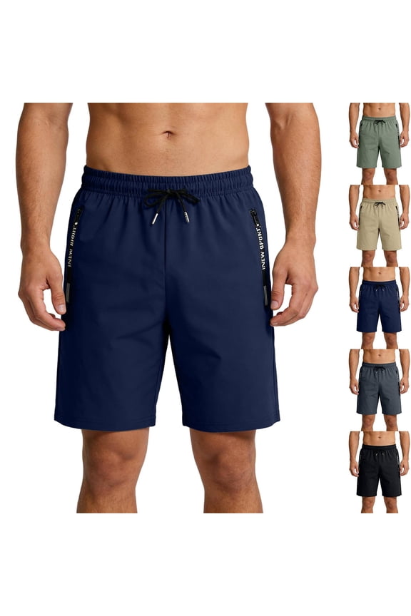 Athletic Running Shorts Mens Gym Workout Quick Dry Lightweight Sports Basketball Tennis Zipper Pockets Dark Blue 2XL