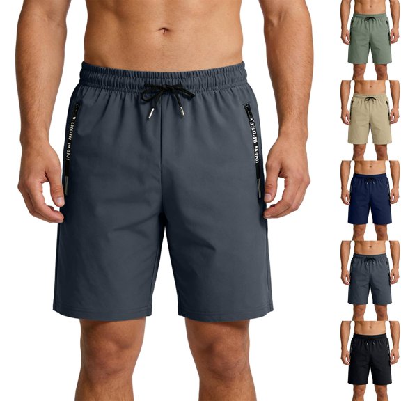 Athletic Running Shorts Mens Gym Workout Quick Dry Lightweight Sports Basketball Tennis Zipper Pockets Dark Gray M