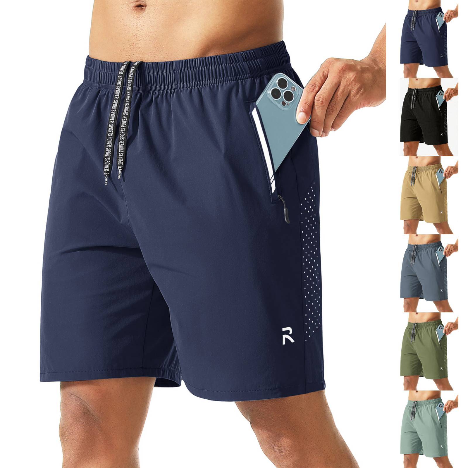 Athletic Running Shorts Mens Gym Workout Shorts 8" 9" Quick Dry Summer Lightweight Sports Basketball Exercise Tennis Short Trousers with Zipper Pocket Navy M