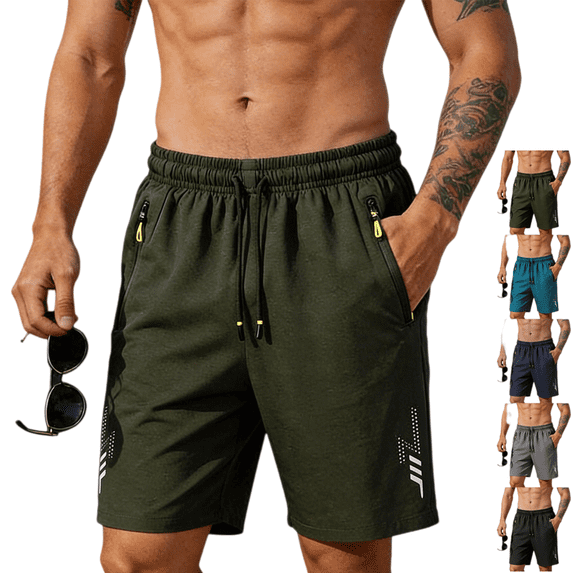 Athletic Running Shorts for Men Casual Trendy Drawstring Shorts Summer Lightweight Quick Dry Tennis Shorts with Zipper Pockets Army Green L