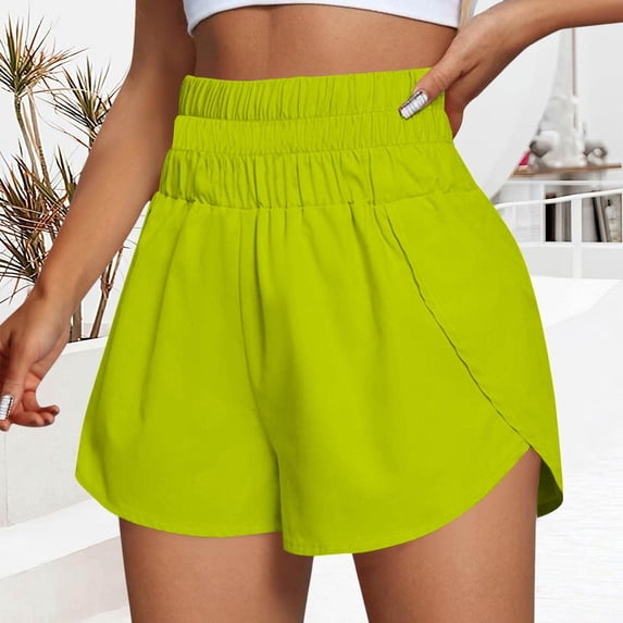 Athletic Running Shorts for Women Dolphin High Waisted Workout Gym Shorts Stretchy Breathable Pants Fluorescent Green XL