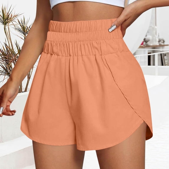 Athletic Running Shorts for Women Dolphin High Waisted Workout Gym Shorts Stretchy Breathable Pants Orange 2XL