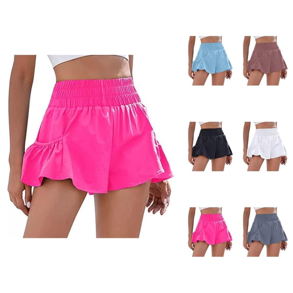 Athletic Running Shorts for Women Summer Casual Elastic High Waist Quick Drying Flowy Workout Gym Shorts with Pockets