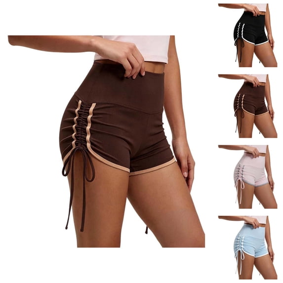 Athletic Running Shorts for Women Summer Elastic High Waist Slim Fit Ruched Side Workout Gym Yoga Compression Shorts
