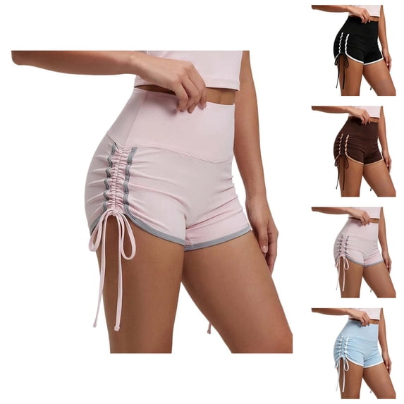 Athletic Running Shorts for Women Summer Elastic High Waist Slim Fit Ruched Side Workout Gym Yoga Compression Shorts