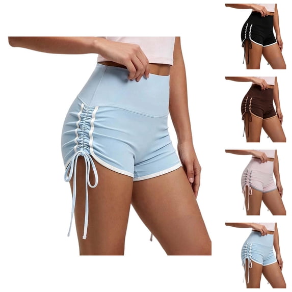 Athletic Running Shorts for Women Summer Elastic High Waist Slim Fit Ruched Side Workout Gym Yoga Compression Shorts