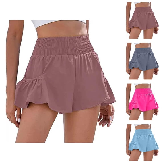 Athletic Running Shorts for Women Summer Lightweight Breathable Elastic High Waist Quick Drying Flowy Shorts with Pockets