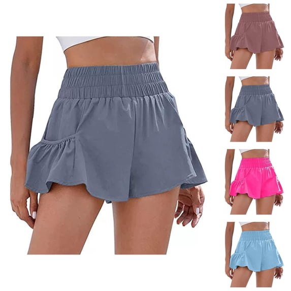Athletic Running Shorts for Women Summer Lightweight Breathable Elastic High Waist Quick Drying Flowy Shorts with Pockets