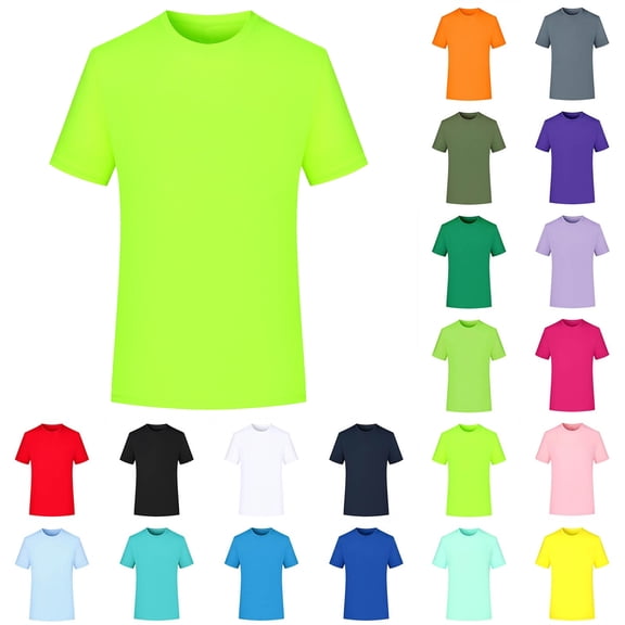 Athletic Shirts Dqueduo Unisex Solid-Color Stretch Crew Neck Tee – Casual & Sports Short Sleeve T-Shirt for Men & Women Neon Yellow M