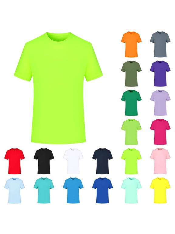Athletic Shirts Dqueduo Unisex Solid-Color Stretch Crew Neck Tee – Casual & Sports Short Sleeve T-Shirt for Men & Women Neon Yellow M