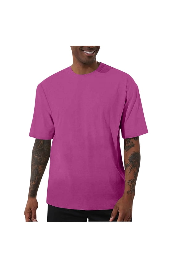 Athletic Shirts for Men Oversized Crewneck Imitation Cotton Short Sleeve T Shirts Casual Solid Plus Size Round Neck Comfy Stretch Gym Sports Summer Tee Top