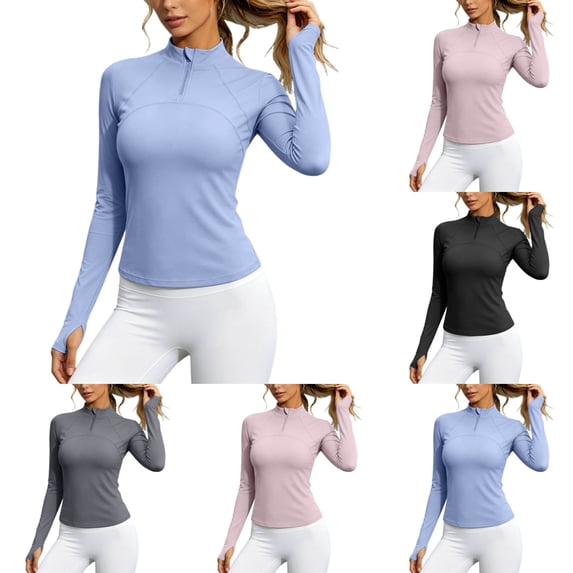 Athletic Shirts Women Shirts Long Sleeve 1/4 Zip Upf50+ Uv Sun Protection Quick-Dry Workout Hiking Athletic Shirts Rash Guard