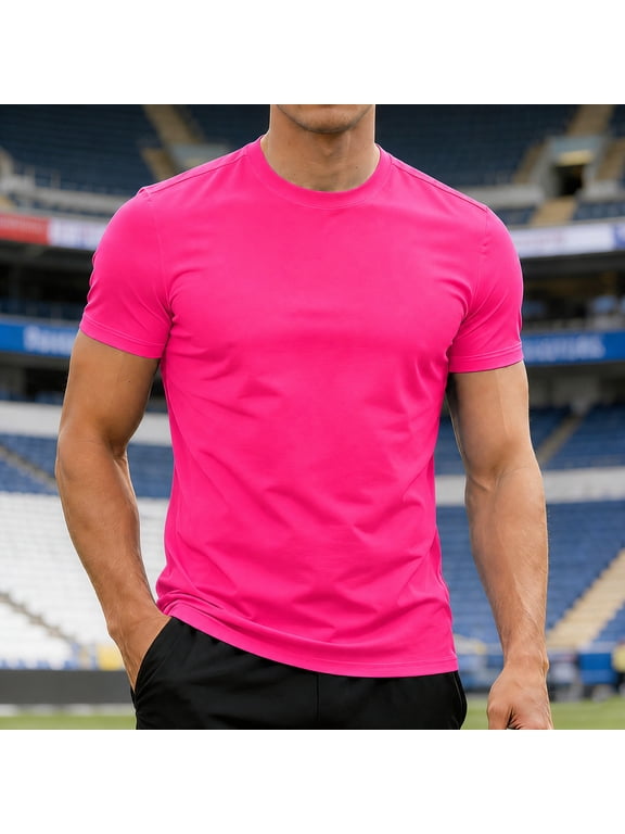 Athletic Shirts for Men Short Sleeve Quick Dry Moisture Wicking Tee Hot Pink M