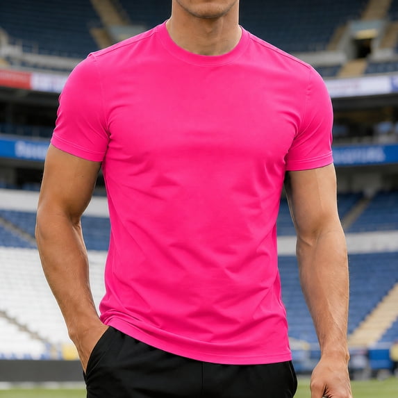 Athletic Shirts for Men Short Sleeve Quick Dry Moisture Wicking Tee Hot Pink XXXL