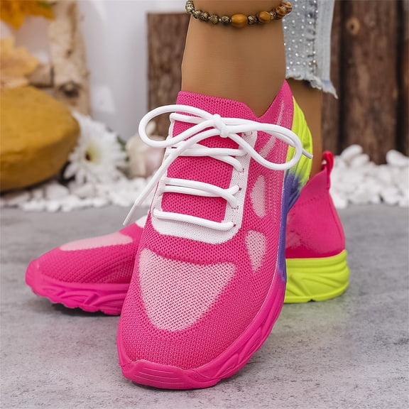 Athletic Shoes Women Running Shoes Breathable Sneakers Women Walking Shoes Womens Running Tennis Shoes Sole Lightweight Sneakers Breathable Arch Support Running Gym Shoes Hot Pink 5.5