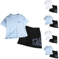thumbnail image 1 of Athletic Short Set Crew Neck 2 Piece Summer Boys And Middle-Aged And Young Breathable Sports Suit Thin And Cool Short Sleeved Shorts Set Blue 12 Years, 1 of 9