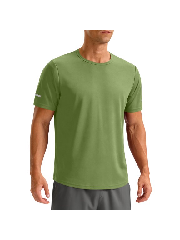 Athletic Short Sleeve T-Shirt Men's Quick Dry Workout Running Swim Tops Tee Rash Guard Performance Shirts Army Green XL