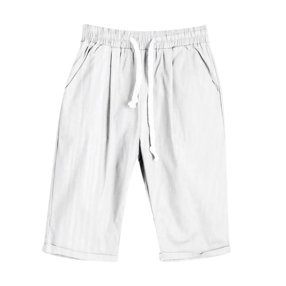 Athletic Shorts Button Linen Shorts Womens Pocket Print Soild Casual Loose Wide-Leg Pants Women's Gym Shorts White M