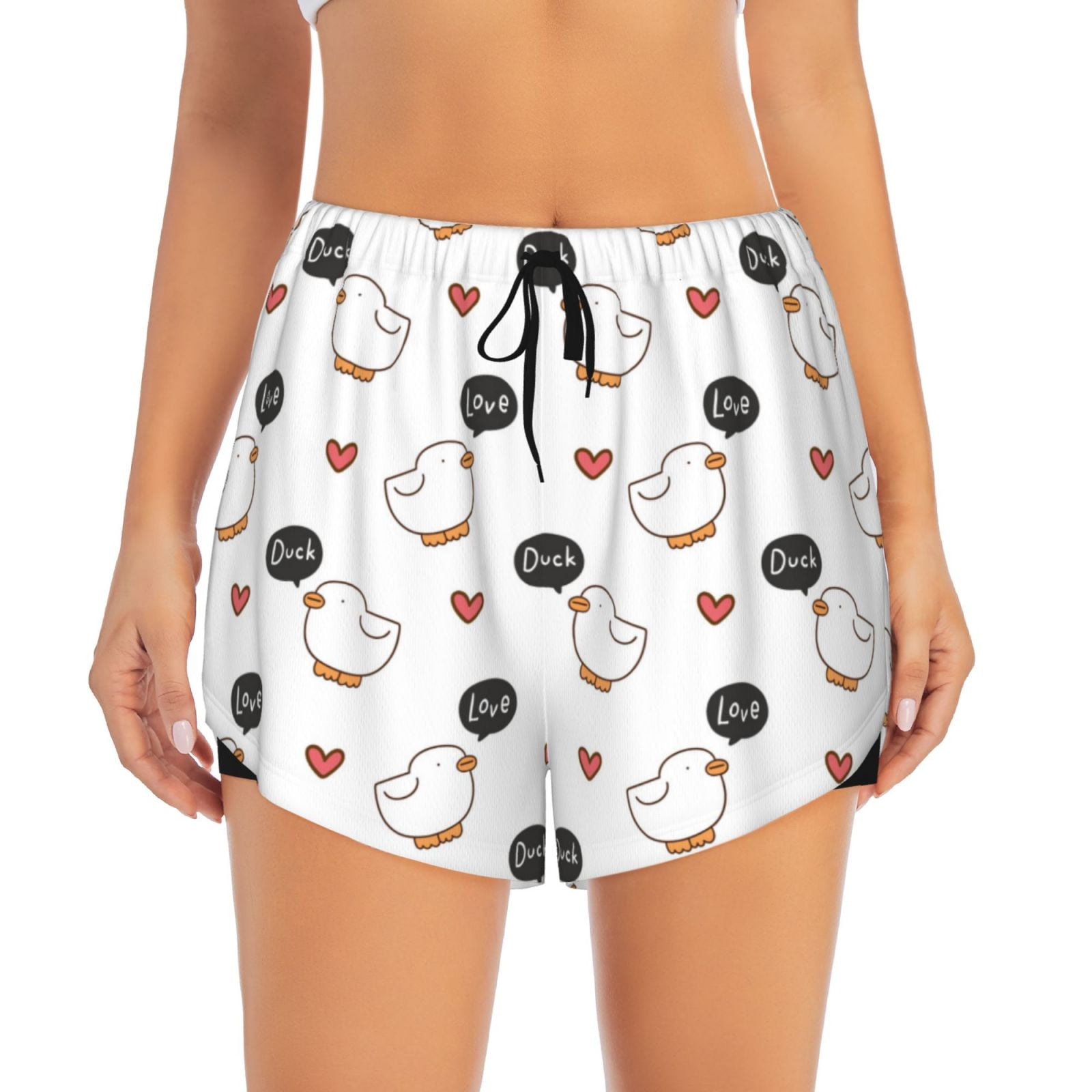 Athletic Shorts For Women Cartoon Funny Cute Duck Love Running Shorts