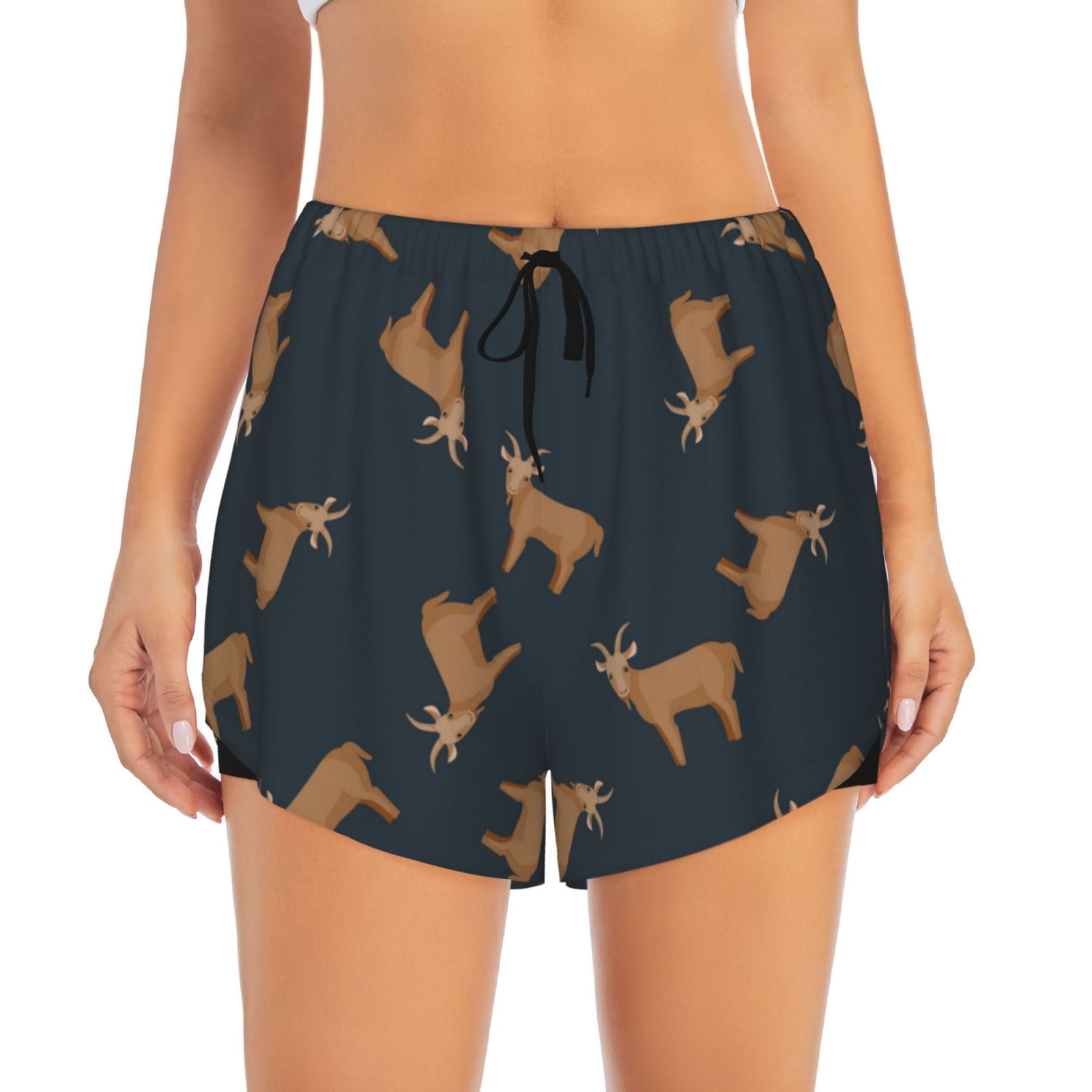 Athletic Shorts For Women Minimalist Cute Goat Cartoon Athletic