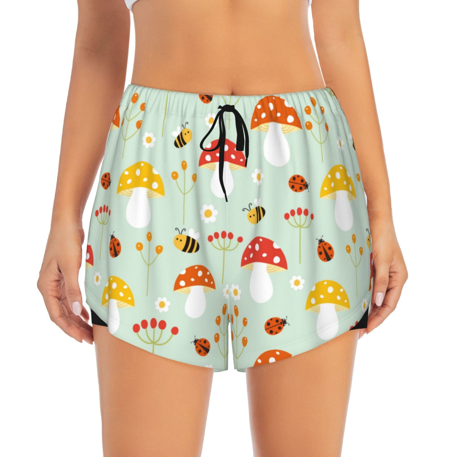 Athletic Shorts For Women Mushroom Bee Running Shorts For Women