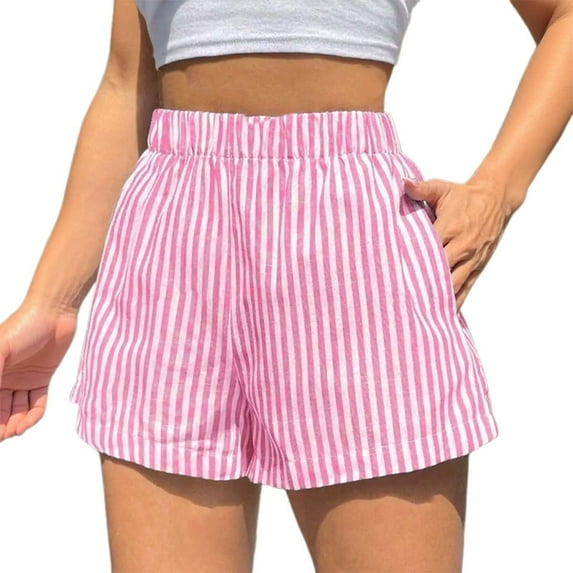 Athletic Shorts For Women Stylish Classic Stripe High Waist Wide Leg Elastic Beach Pink Tummy Control Running Workout Tennis Skorts XS