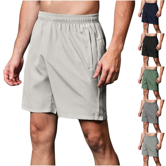 Athletic Shorts For Men with Pockets Plus Size Elastic Waist Solid Color Pants for Outdoor Work Summer Men's Hiking Cargo Workwear Gifts for Men Black M