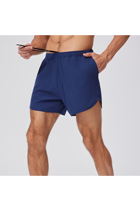Athletic Shorts for Men Solid Color Quick Dry Outdoor Running Lined Sports Tapered Phone Zipper Pocket Straps Shorts Elastic Waist Drawstring Lightweight Athletic Shorts