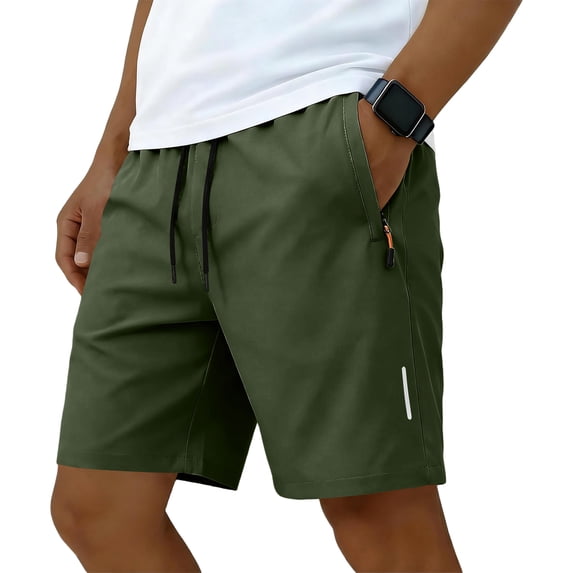 Athletic Shorts Mens Quick Dry Workout Running Elastic Waist Drawstring Summer Gym Shorts with Zipper Pockets 7" 8" Inseam Army Green XL
