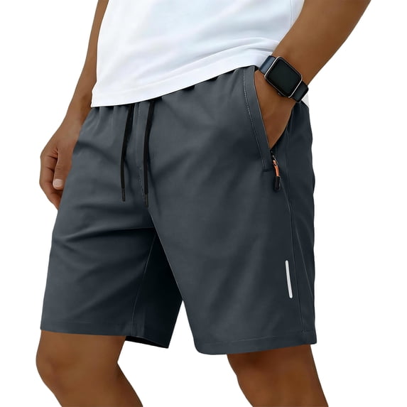 Athletic Shorts Mens Quick Dry Workout Running Elastic Waist Drawstring Summer Gym Shorts with Zipper Pockets 7" 8" Inseam Dark Gray S