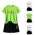 thumbnail image 1 of Athletic Shorts Set - 2 Piece Summer Clothes Fashion Boys' Casual Short Sleeve Round Neck Collar Botton Short Pants Sports Suit Green 120, 1 of 3