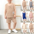 thumbnail image 1 of Athletic Shorts Set 2 Piece Summer Outfits Men's And Children's Summer Sleeveless Sets With Elastic Waist Shorts And Tank Tops for Boys And Girls Coffee 3-4 Years, 1 of 9
